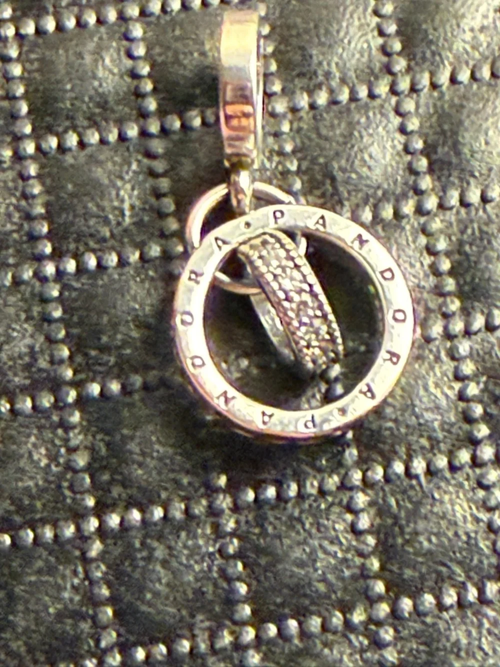 Pandora Silver Double Ring Pave Dangle Charm - Picture 3 of 3